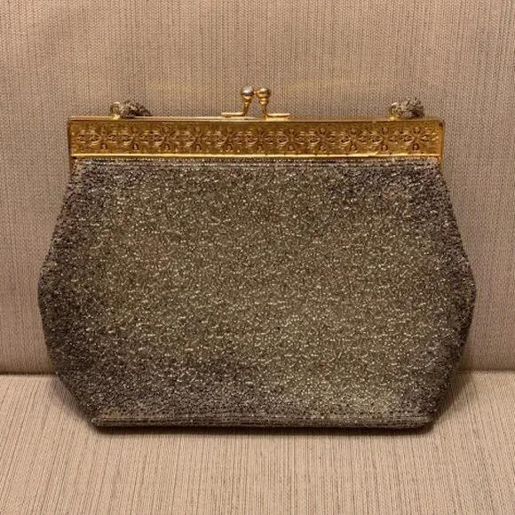 🤩 Vintage 50’s Embroidered French Glass & Steel Cut Beaded Handbag - Picture 2 of 10